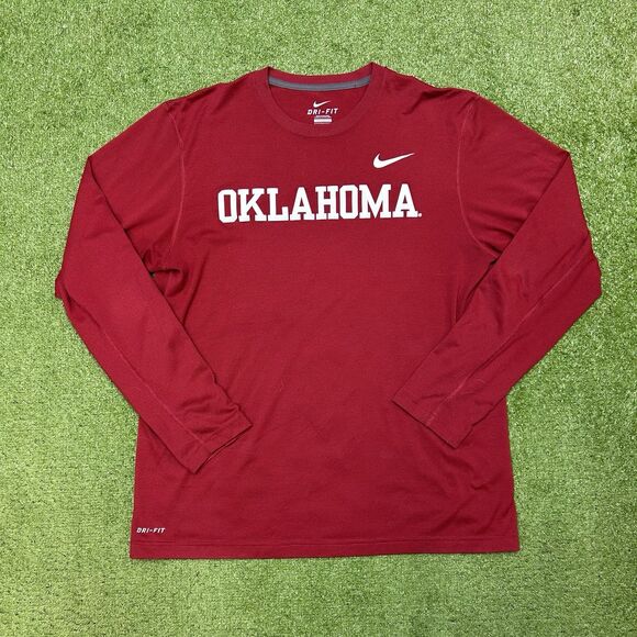Nike Dri-Fit Men's Red Oklahoma Long Sleeve Activewear Logo Shirt Size Large - Picture 1 of 6